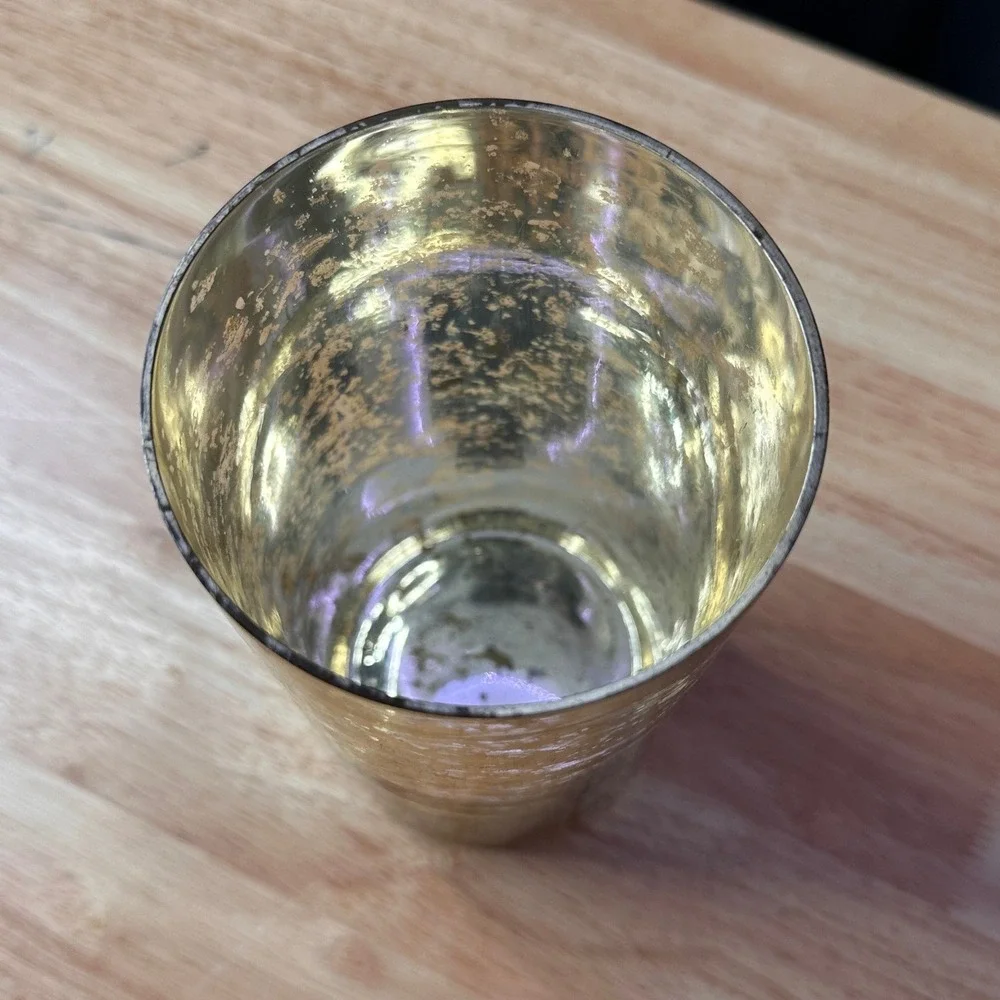 Way to Celebrate Mercury Gold Glass Cylinder Vase 7.7in BSS7299WT Metallic Decor